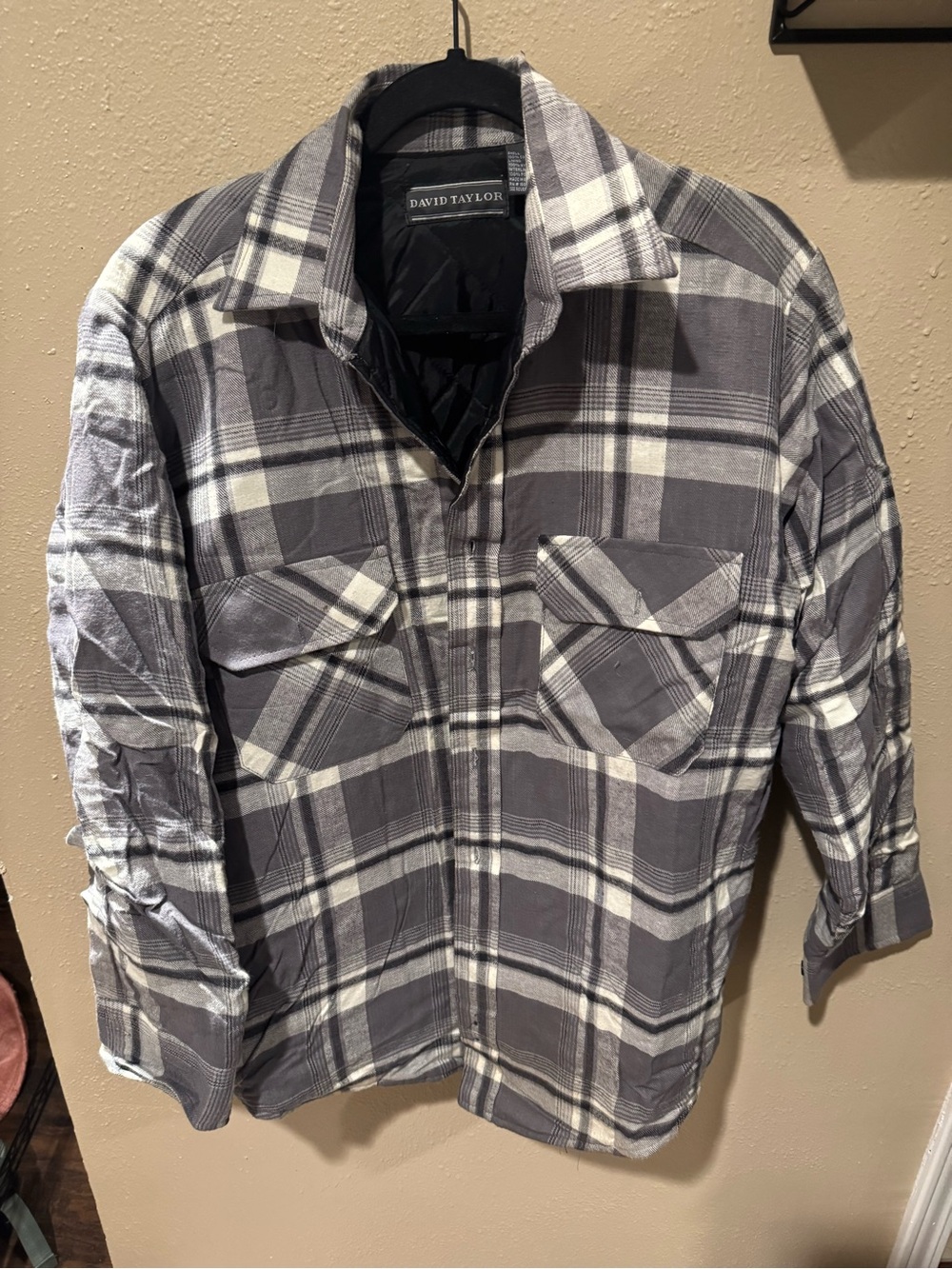 David Taylor Gray and White Plaid Shirt Jacket